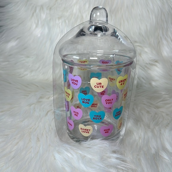 Clear Glass Candy Jar with Colorful Heart Designs - Picture 1 of 4